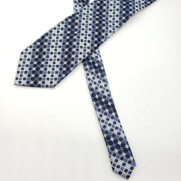 Valerio Garati 60" Neck Tie Pure 100" Seta Silk Blue Vivid Geometric Embroidered - Picture 2 of 7